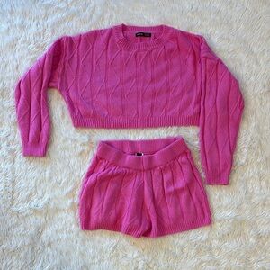 SHEIN Vibrant Pink Knitwear Set - sweater and shorts